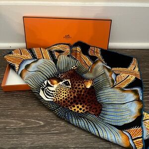 Hermès Leopard Print Silk Scarf